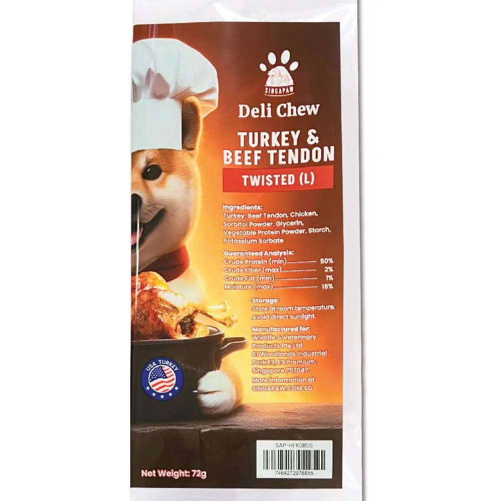 20% OFF: Singapaw Deli Chew Turkey & Beef Tendon Twisted Dog Chew