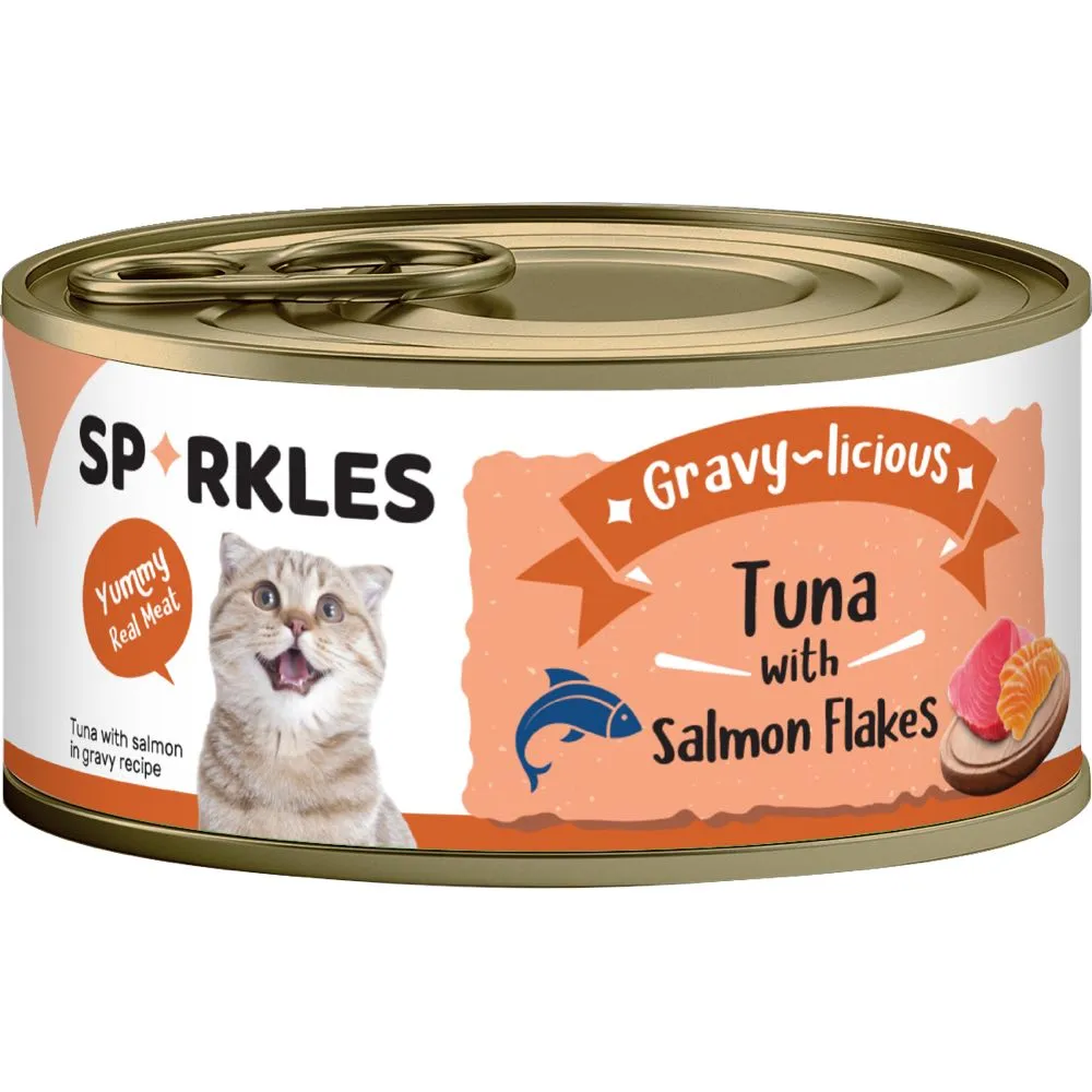 $7 OFF 24 cans: Sparkles Gravy-licious Tuna With Salmon Flakes Canned Cat Food 80g x 24