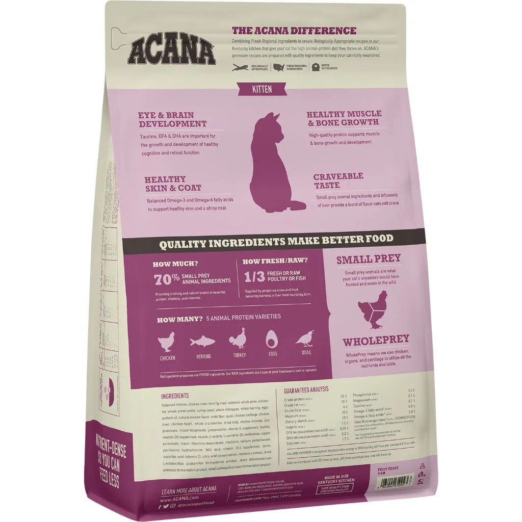 Acana Premium Dry Cat Food All Flavors 340g/2kg for Adult/Kitten All Natural Biologically-Approriate