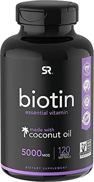 Biotin (5,000Mcg) with Coconut Oil | Supports Healthy Hair, Skin & Nails in Biotin Deficient Individuals | Non-Gmo Verified & Vegan Certified