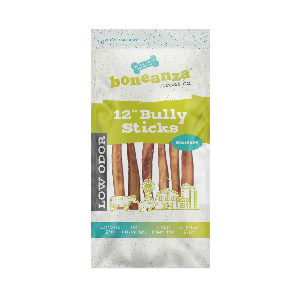 Boneanza Treat Co. Low Odor Standard Bully Stick 12" 6pk