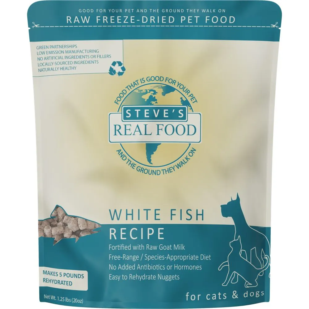 'BUNDLE DEAL FREE WIPES': Steve's Real Food White Fish Grain-Free Freeze-Dried Raw Food For Cats & Dogs 20oz