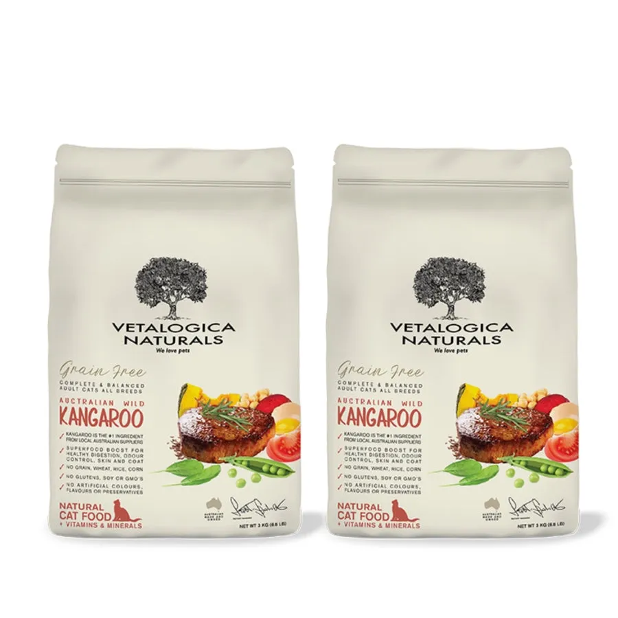 Bundle Pack of 2 x Vetalogica Naturals Grain Free Kangaroo Adult Cat Food 3kg