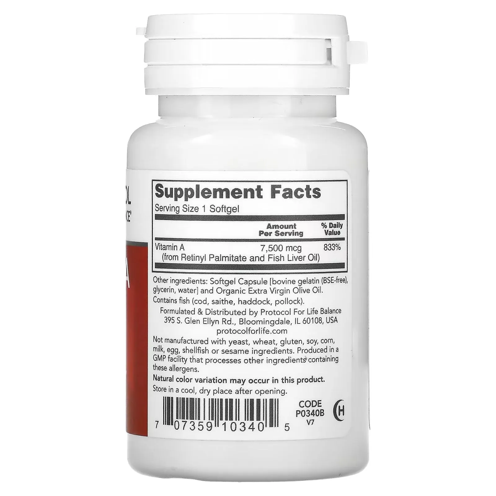 Dietary Supplement Protocol for Life Balance Vitamin A, 7,500 mcg, 100 Softgels