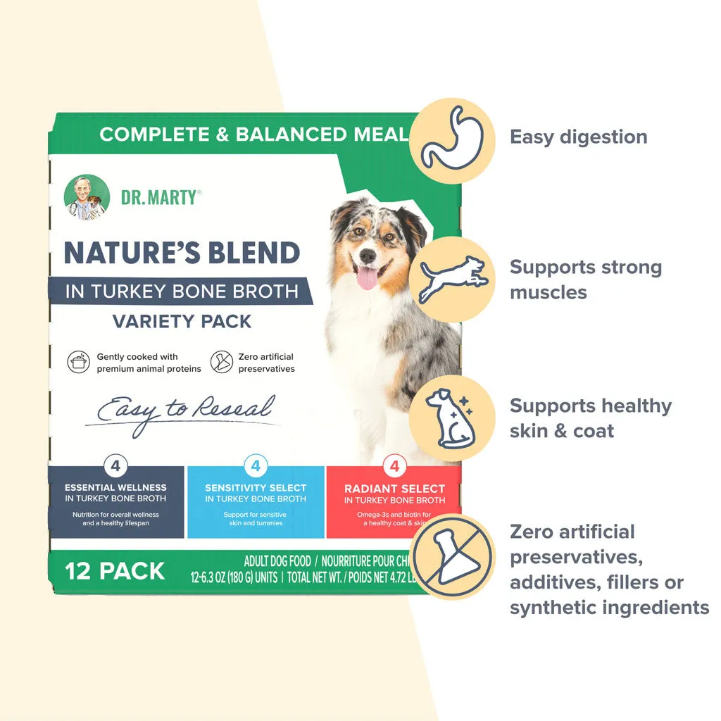 Dr. Marty Nature's Blend Variety Pack in Turkey Bone Broth Wet Dog Food, 6.3-oz, case of 12