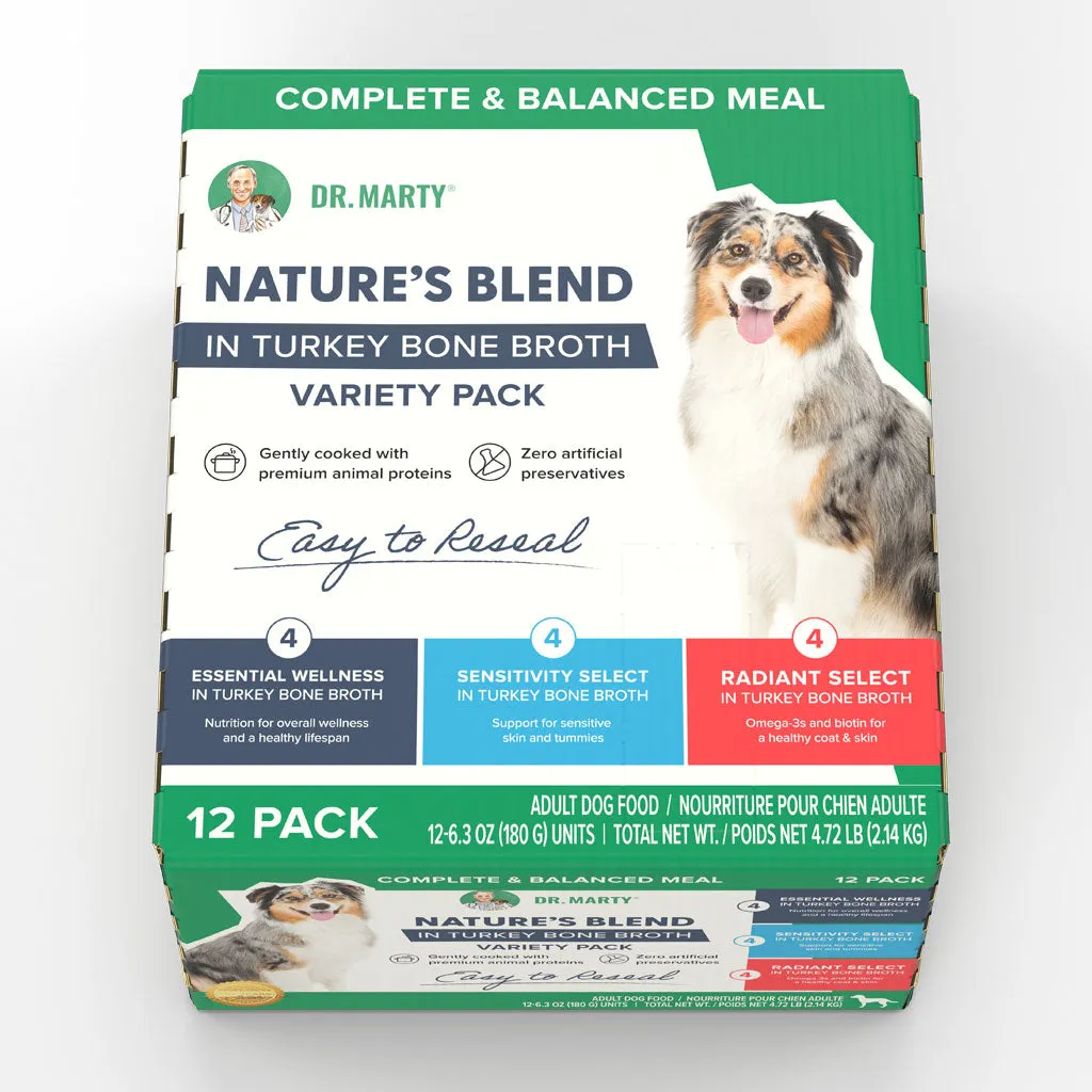 Dr. Marty Nature's Blend Variety Pack in Turkey Bone Broth Wet Dog Food, 6.3-oz, case of 12