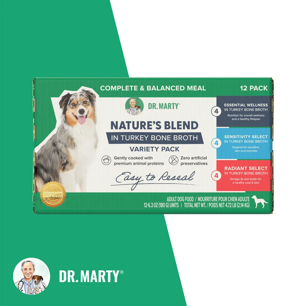 Dr. Marty Nature's Blend Variety Pack in Turkey Bone Broth Wet Dog Food, 6.3-oz, case of 12