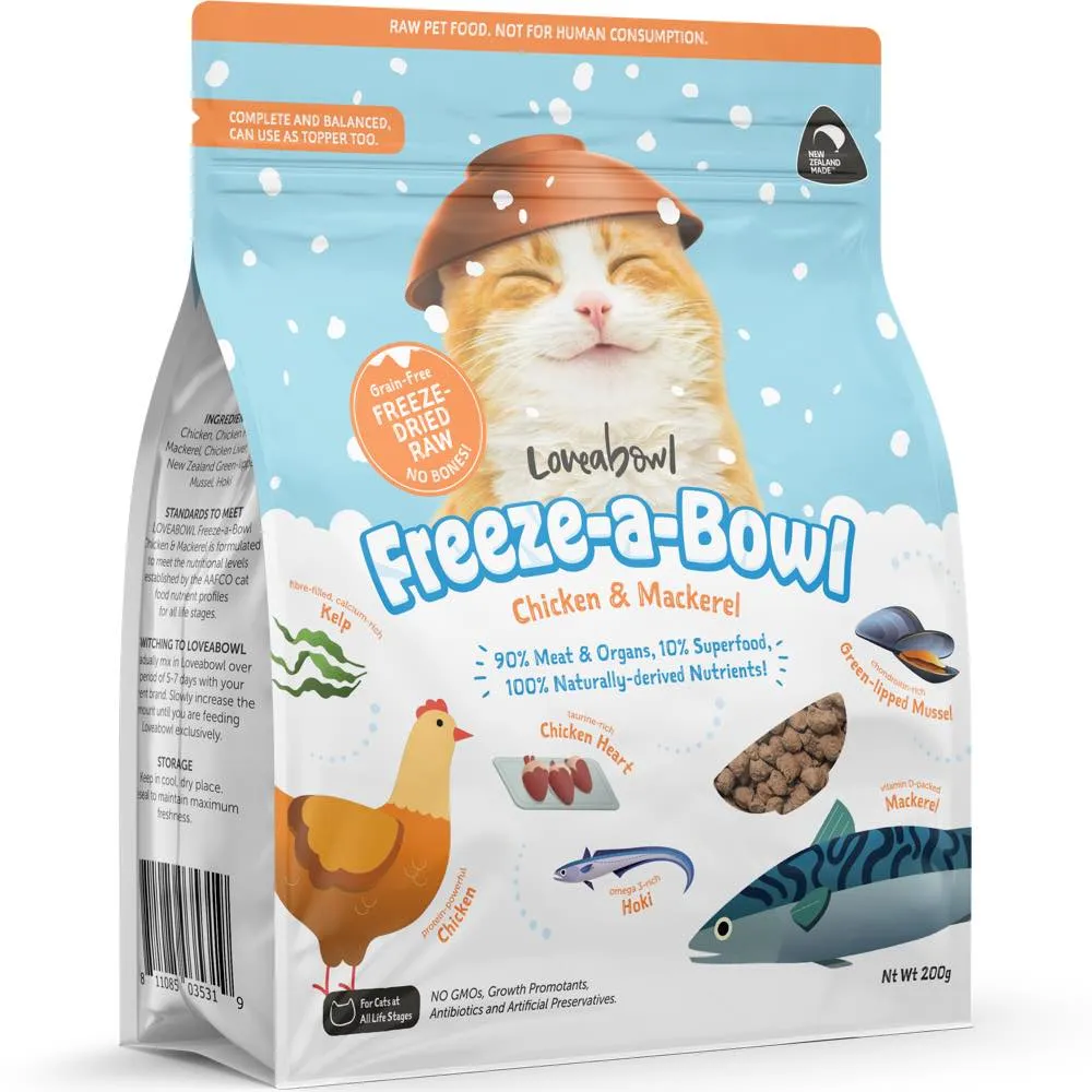 FREE SAMPLE (1 per order): Loveabowl Freeze-A-Bowl Grain-Free Freeze-Dried Raw Cat Food (Random Flavour)