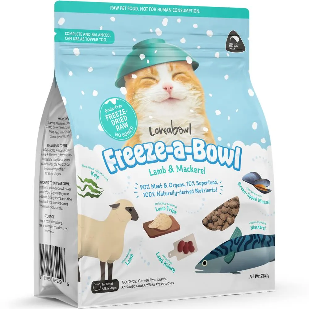 FREE SAMPLE (1 per order): Loveabowl Freeze-A-Bowl Grain-Free Freeze-Dried Raw Cat Food (Random Flavour)