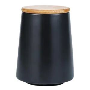 Heart Home Ceramic Jar | Food Storage Jar | Kitchen Storage Jar | Round Jar for Home | Sugar Storage Jar | Airtight Bamboo Lid | YX01-S-BK | 500 ML | Black