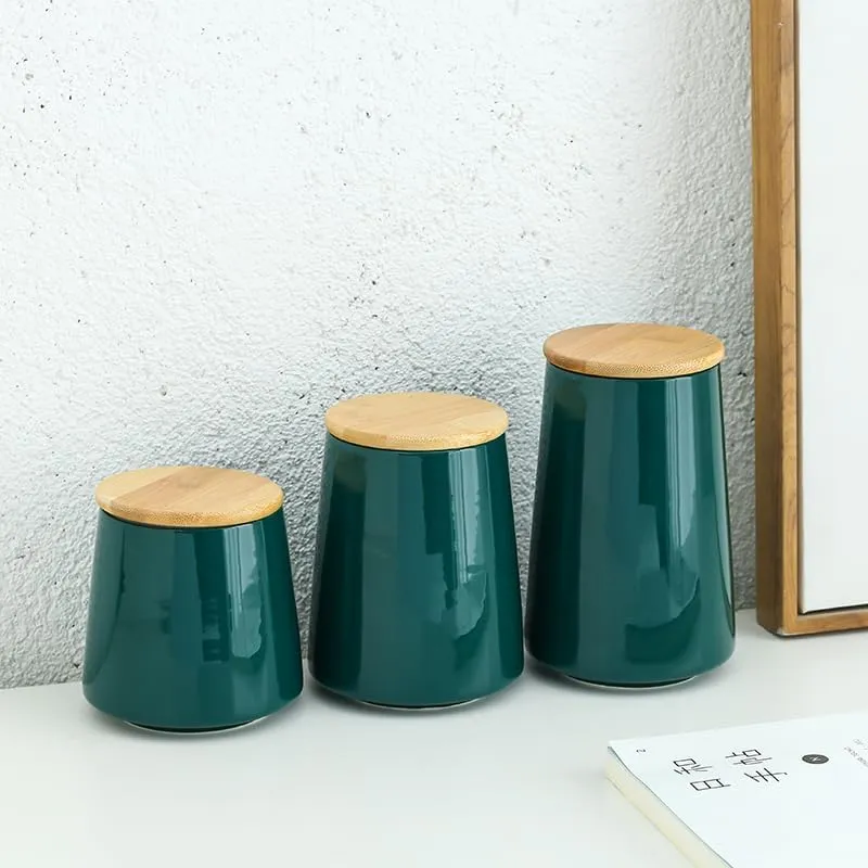 Homestic Ceramic Jar | Food Storage Jar | Kitchen Storage Jar | Round Jar for Home | Sugar Storage Jar | Airtight Bamboo Lid | YX02-M-GN | 700 ML | Green