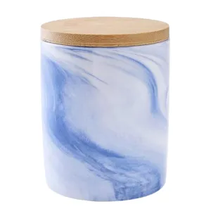 Homestic Ceramic Jar | Food Storage Jar | Kitchen Storage Jar | Round Jar for Home | Sugar Storage Jar | Airtight Bamboo Lid | YX09-M-BU | 400 ML | Blue