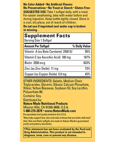 Nature Made Hair, Skin, and Nails SoftGels 60 count