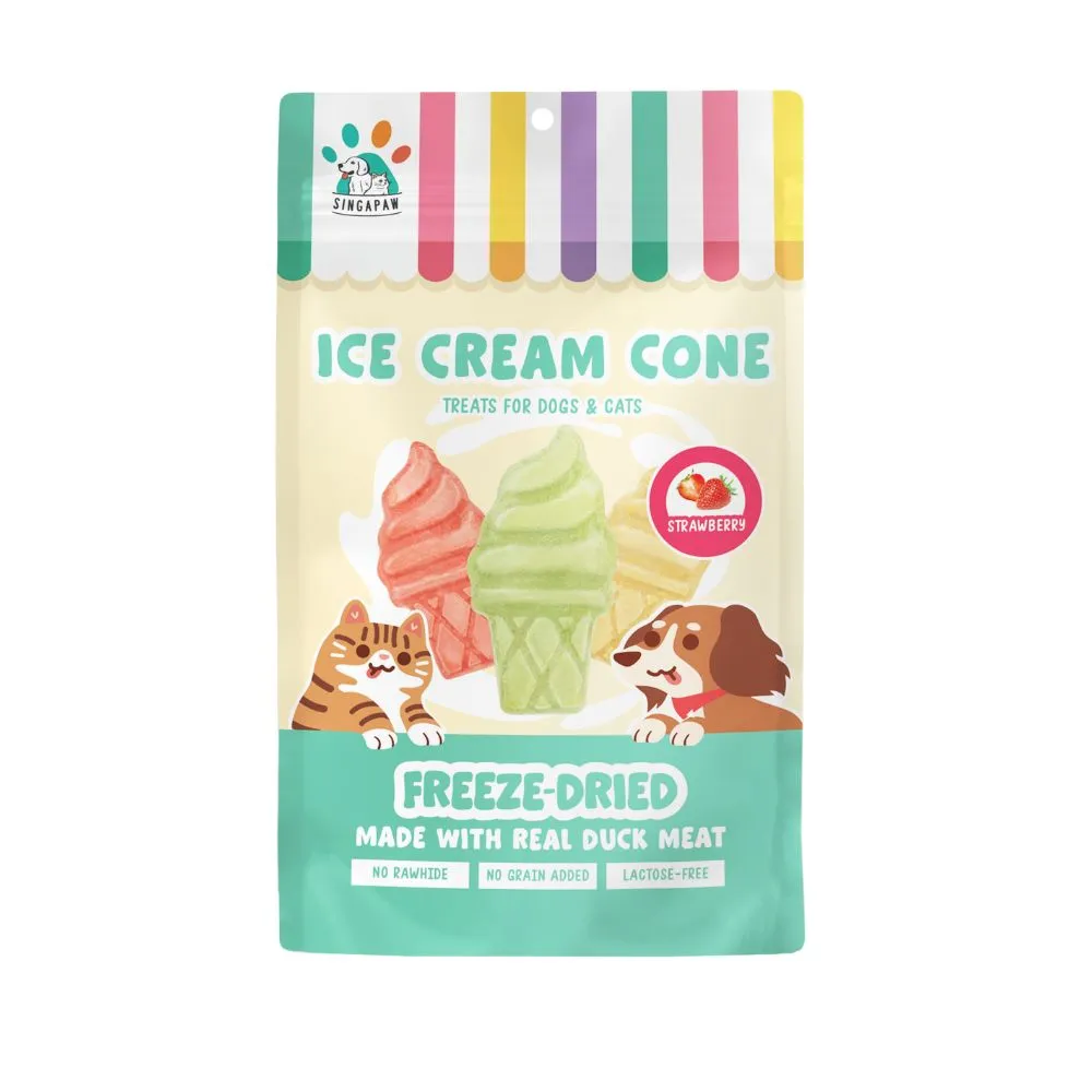 Singapaw Dogs & Cats Treats Freeze Dried Ice Cream Cone Strawberry 48g