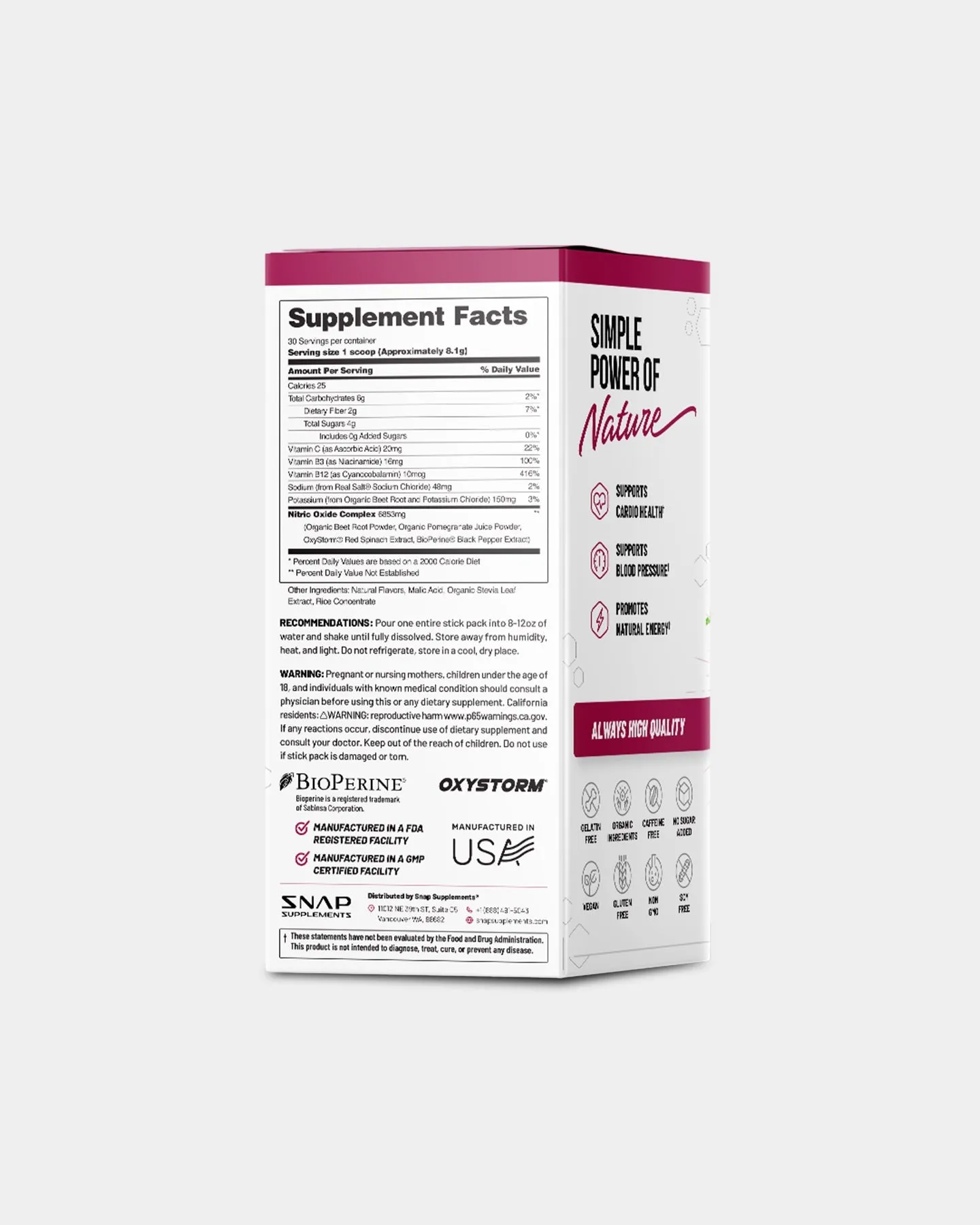 SNAP Supplements Nitric Oxide Organic Beets