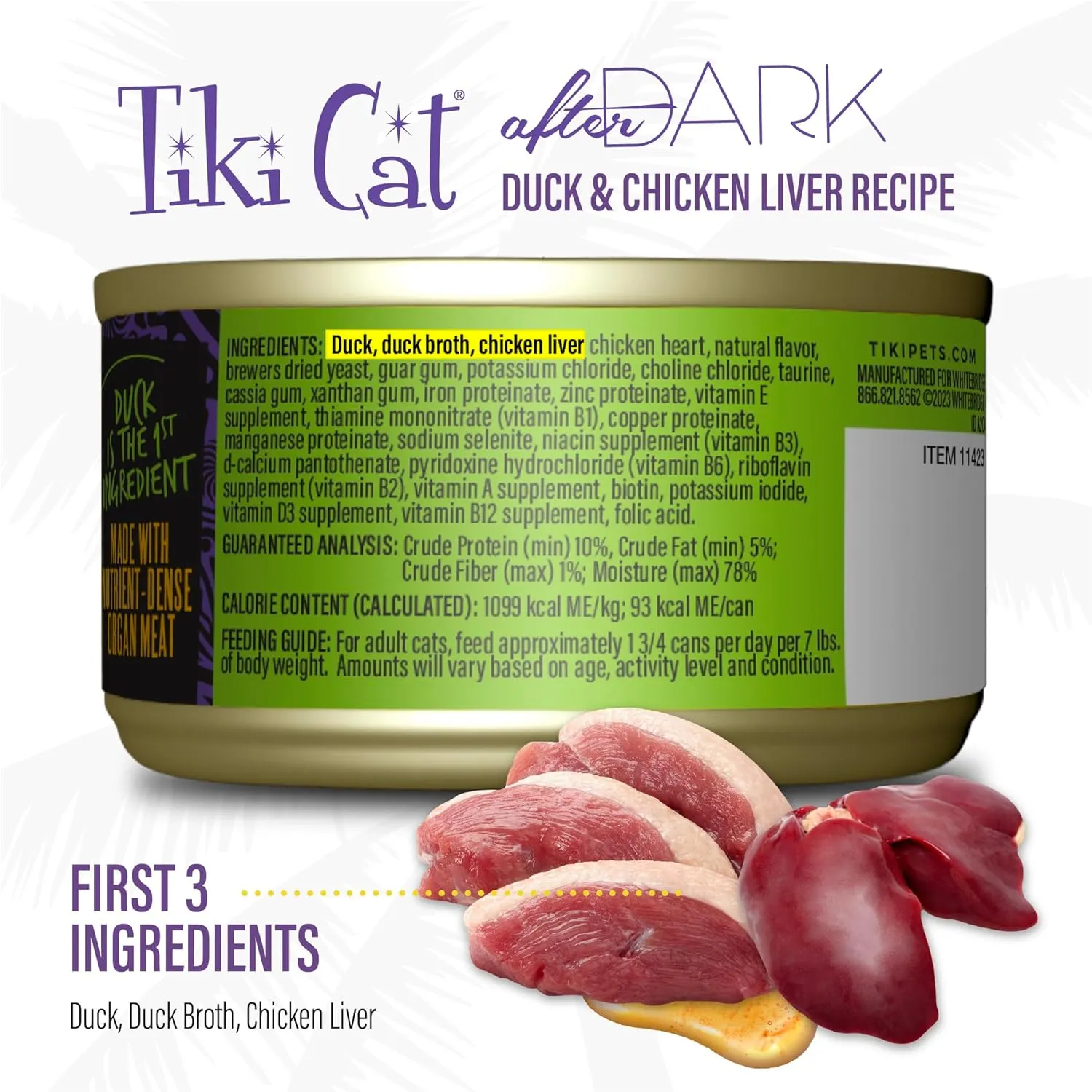 Tiki Cat After Dark Duck & Chicken Liver Pate Grain-Free Wet Food for Cats (3 oz x 12 cans )