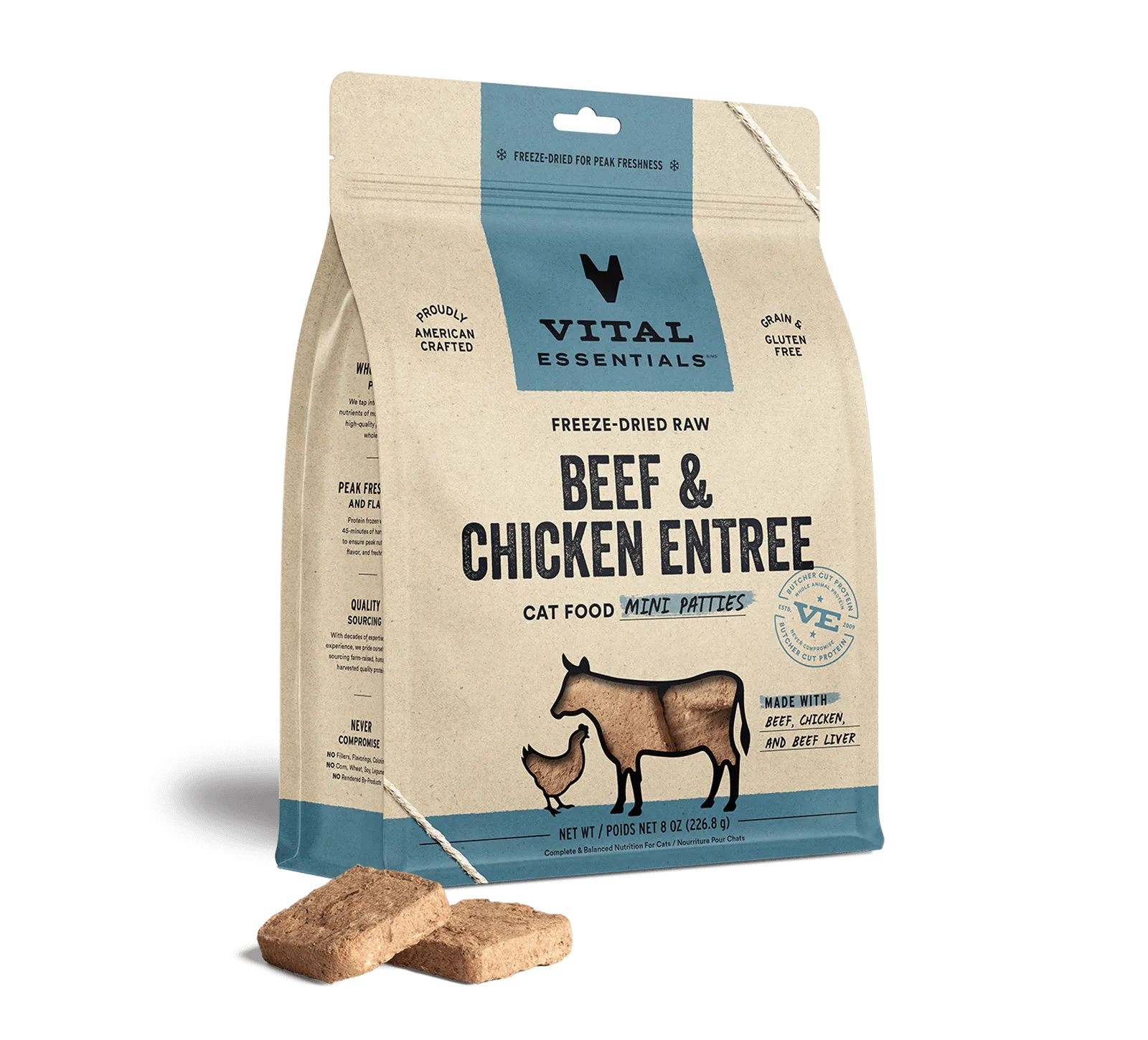 Vital Essentials Cat Freeze Dried Patties Beef Chicken Entree 8oz