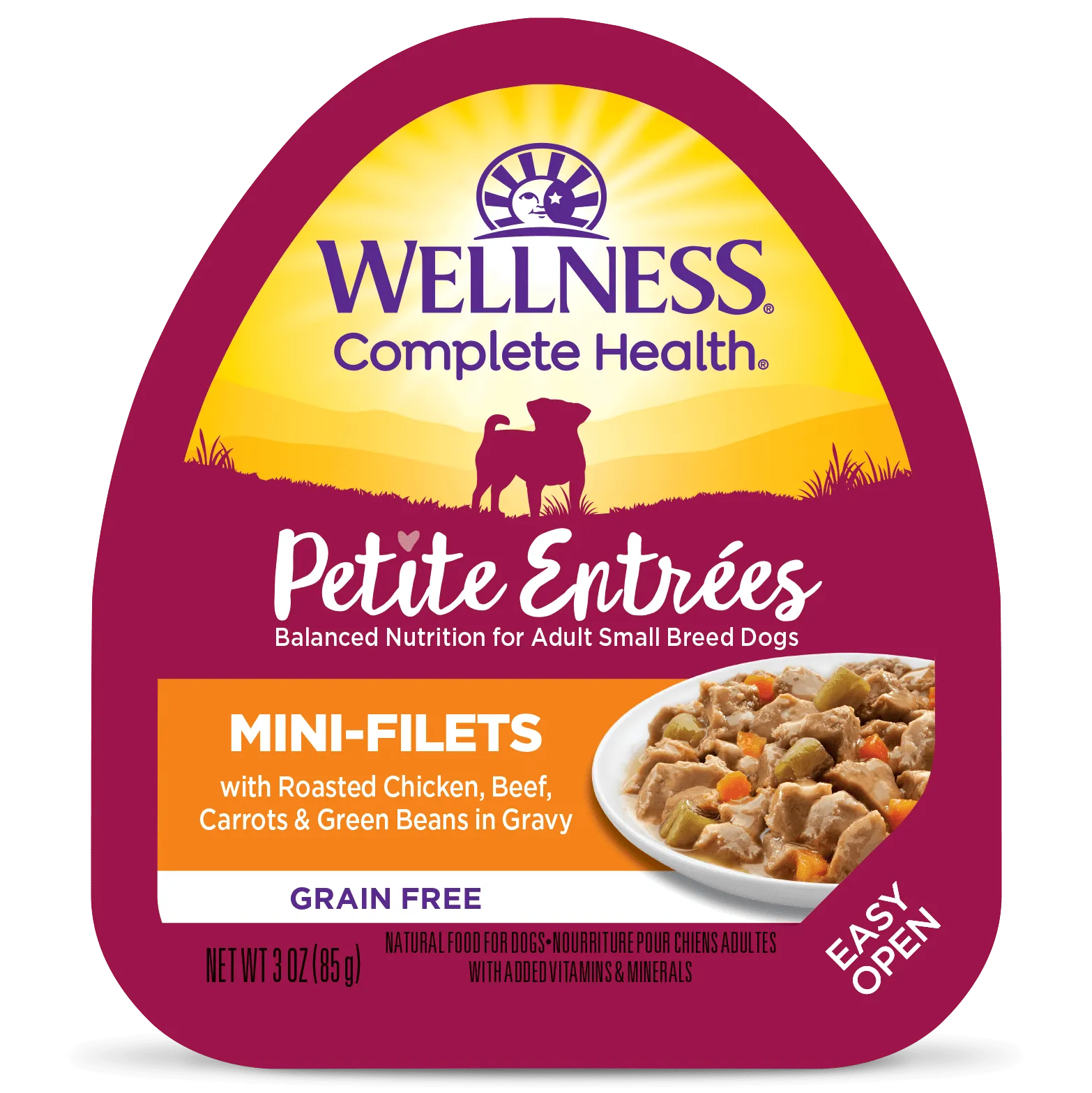 Wellness® Petite Entrées Mini-Filets with Roasted Chicken, Beef, Carrots & Green Beans in Gravy, Wet Dog Food, 3-oz Case of 12